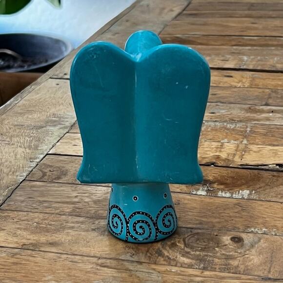 Hand Carved Soapstone Angel 5.4" Tall Turquoise Whitney Plantation - Picture 3 of 11
